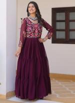 Faux Georgette Wine Casual Wear Sequins Work Readymade Gown